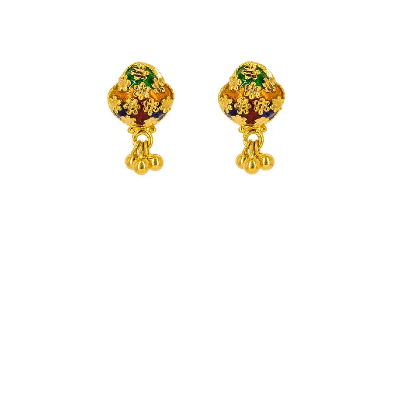 Rose Gold Earrings for Girls-22K Yellow Gold Earrings W/ Enamel Paint & Gold Ball Accents