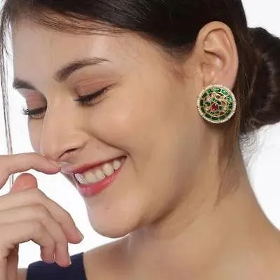 Round Hoop Earrings-92.5 Silver Round Peacock Studs