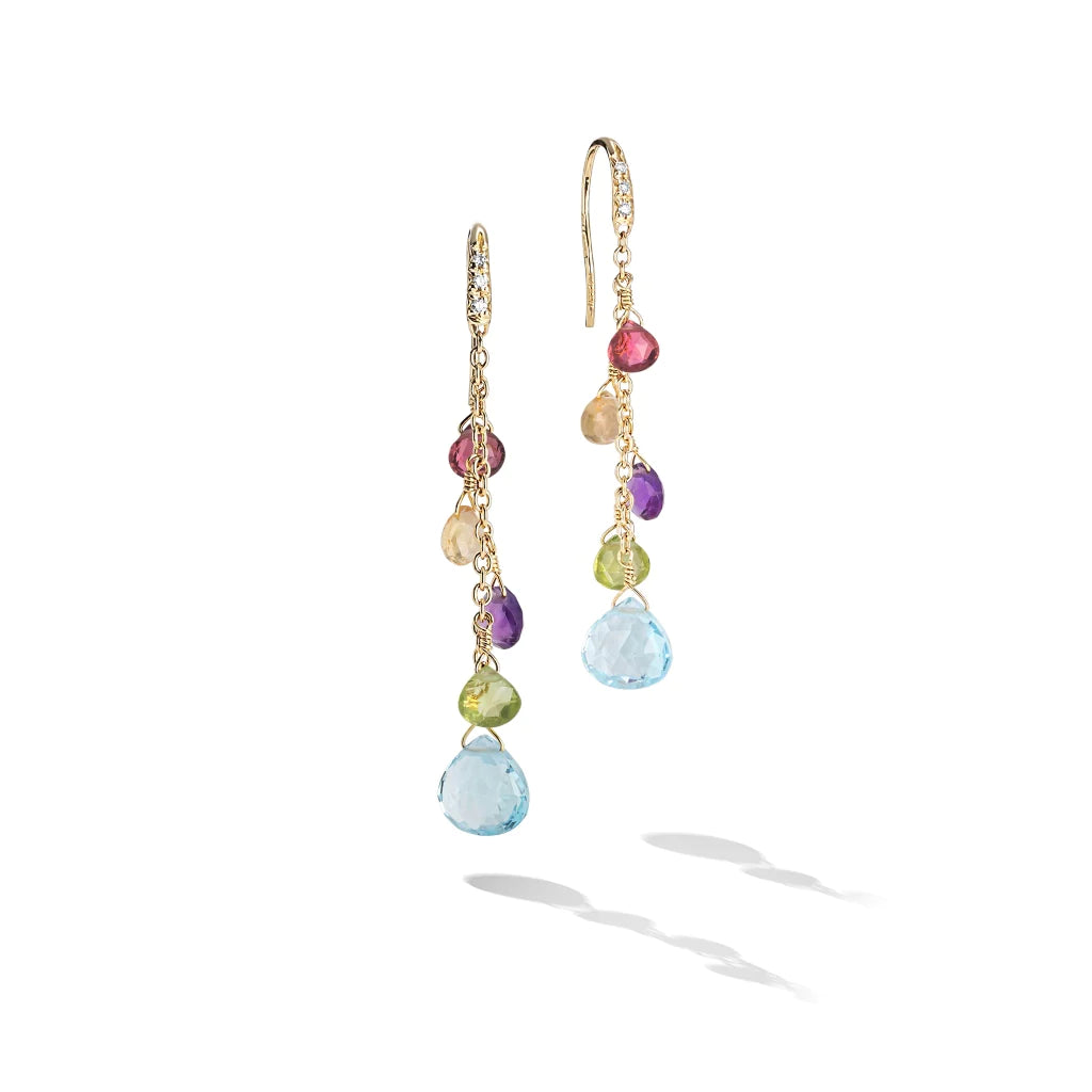 Long Diamond Earrings-Marco Bicego Paradise Collection 18k Yellow Gold Mixed Gemstone Earrings