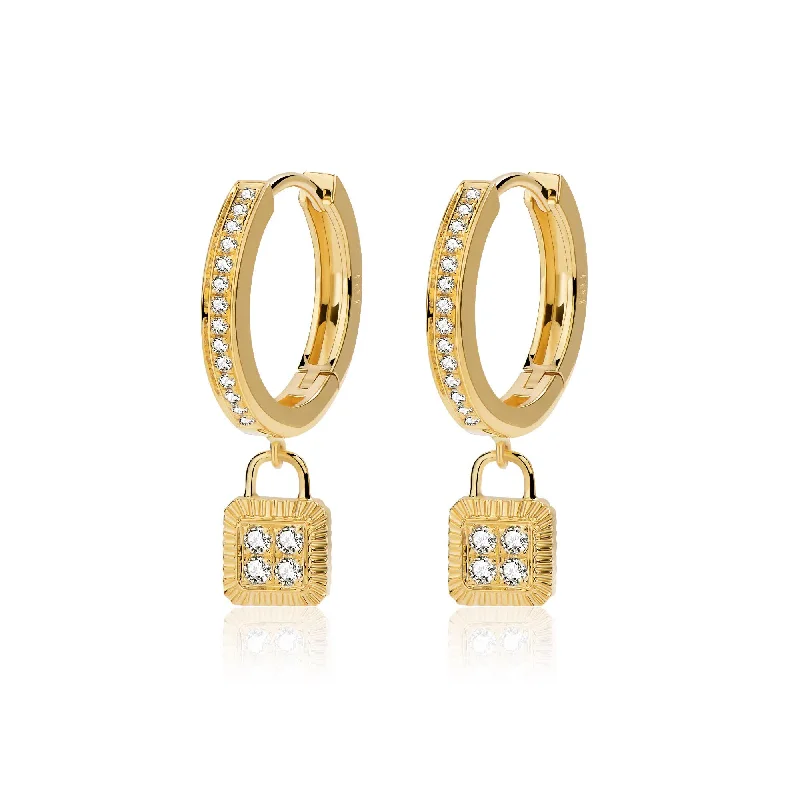 Vintage Pearl Earrings-Unlock Classic - 18K Diamond Lock Gold Earring