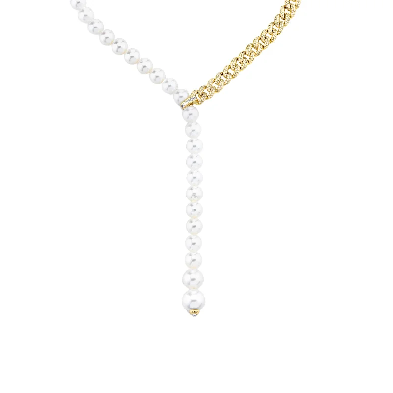 Multi-Color Necklace-PEARL & DIAMOND SPLIT Y NECKLACE