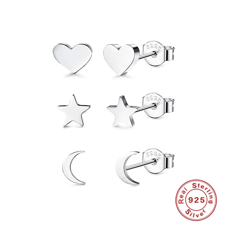 Meihu Ear Studs [White Gold Color]]-3 Pieces Per Set