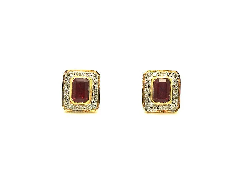 White Gold Earrings-Ruby And Diamond Pave Cluster Earring Ad No. 0166