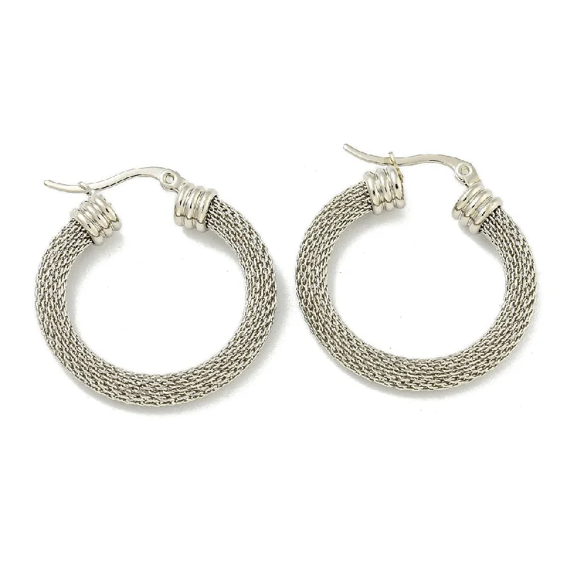 Rose Gold Earrings with Diamonds-Stainless Steel 34mm Mesh Hoop Earrings