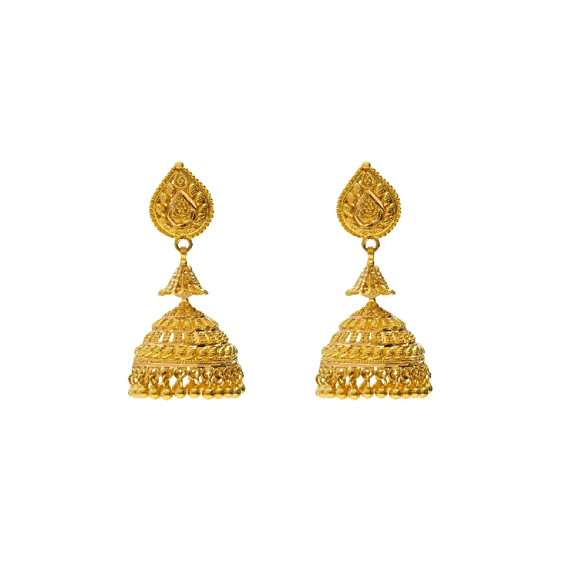 Gold Leaf Earrings-22K Yellow Gold Radiant Jhumki Earrings