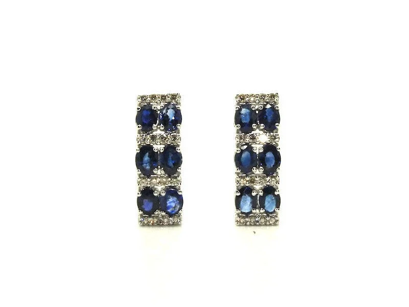 Cute Drop Earrings-Blue Sapphire And Diamond 2row Parallel Earring Ad No.0985