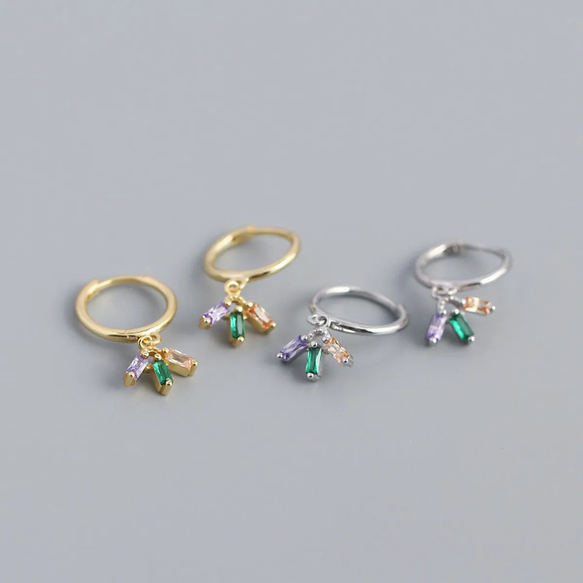 Wedding Ring with Emerald Stones-S925 Silver Geometric Mixed Color Zircon Simple Earrings