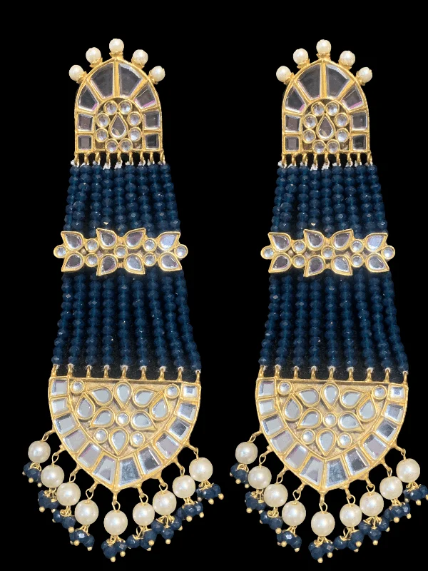 Silver Chandelier Earrings-DER296 kundan blue  jhoomar earrings ( SHIPS IN 4 WEEKS )