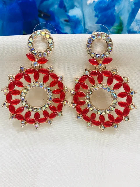 Vintage Pearl Earrings-Delightful Gold Plated Red Color Earrings For Women