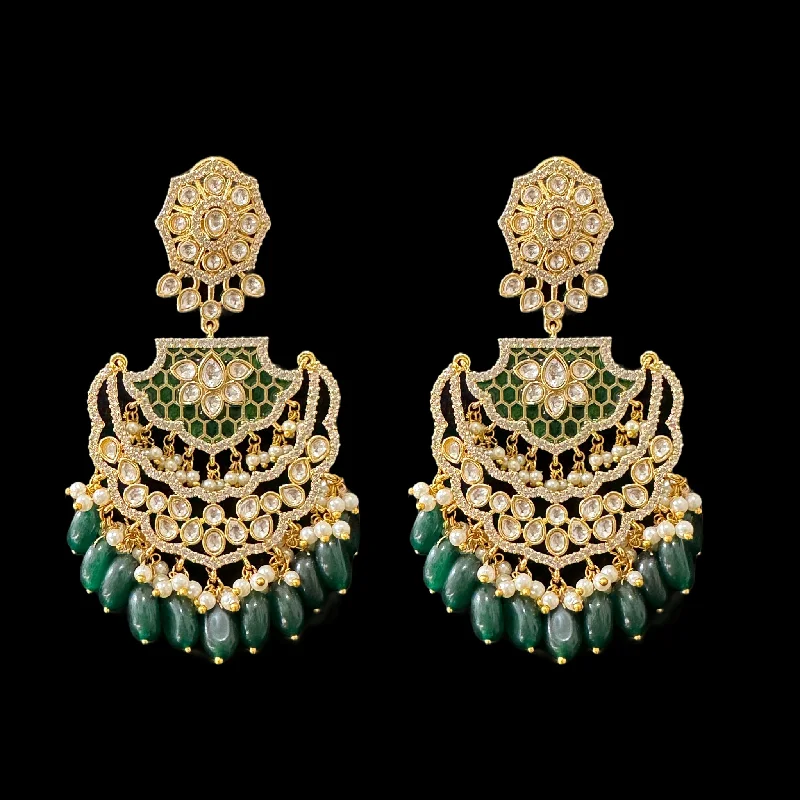 Light Blue Earrings-DER546 polki with green  meenakari statement earrings ( READY TO SHIP)