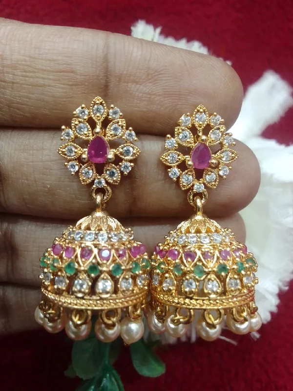 Gold Bead Earrings-Beautiful Multicolored Gold Plated Beaded Work Earrings