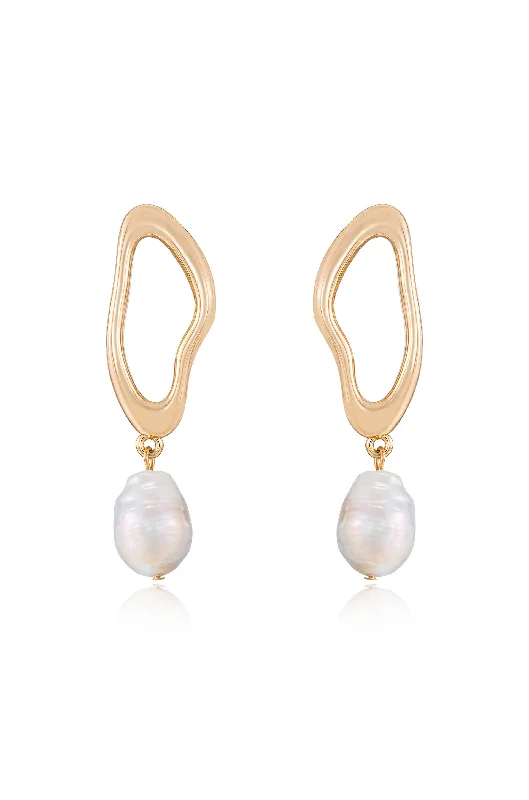 Stylish Stud Earrings-Open Circle Freshwater Pearl Earrings