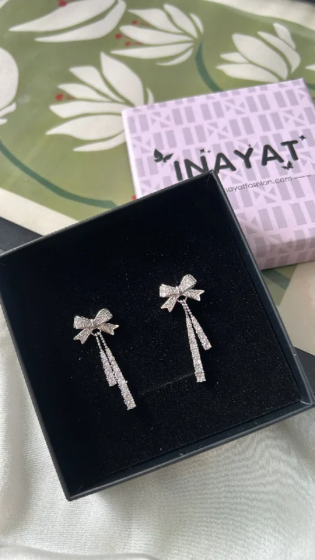 Long Silver Earrings-Noa bow earrings