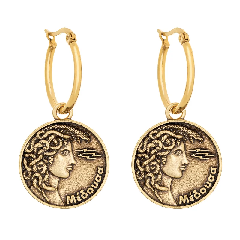 Modern Silver Earrings-Medusa Coin Earrings