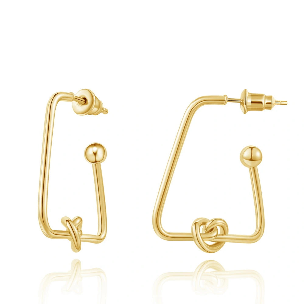 Bridal Hoop Earrings-14K Gold Plated Geometric Twisted Huggie Hoops Earrings- Triangle Hoop