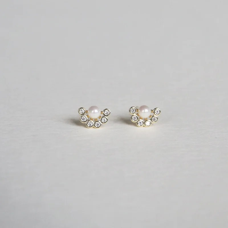 Luxury Drop Earrings-Pearl with Half Stone Studs