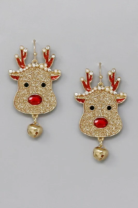 Gold and Pearl Earrings-Rudolph  Christmas Earrings