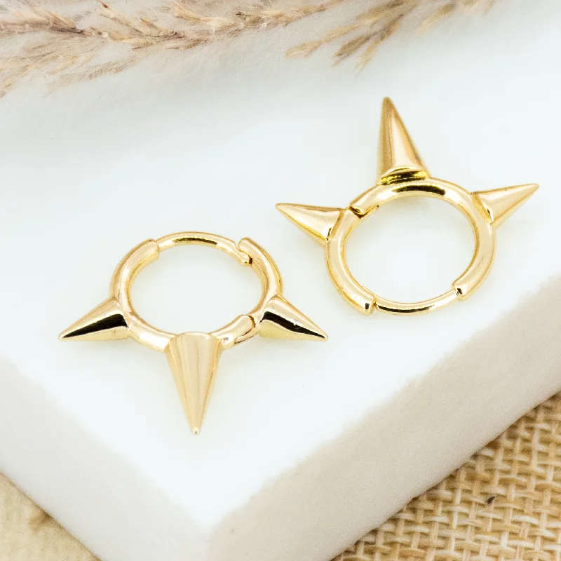 Statement Drop Earrings-Spike Golden Hoops