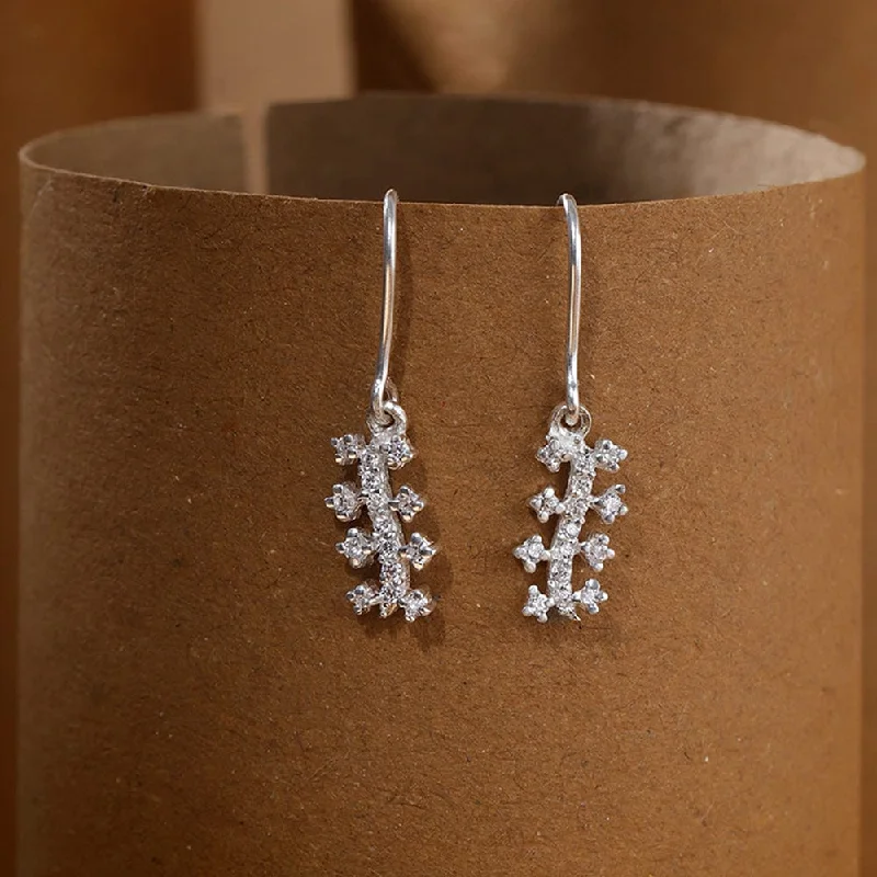 Cute Dangle Earrings-Silver White Zircon Earring