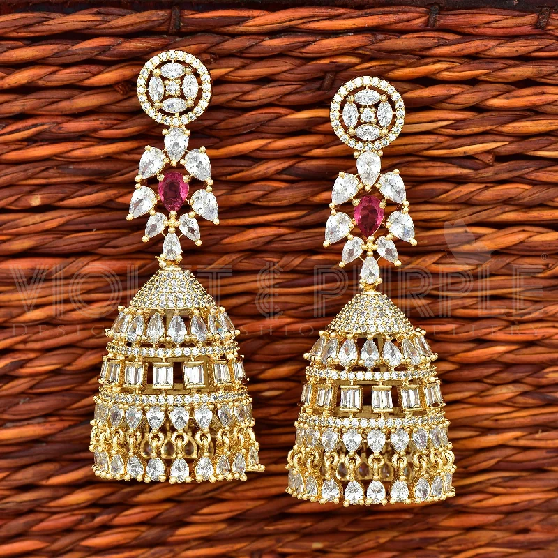 Floral Hoop Earrings-Zirconia Jhumka Earrings 90367