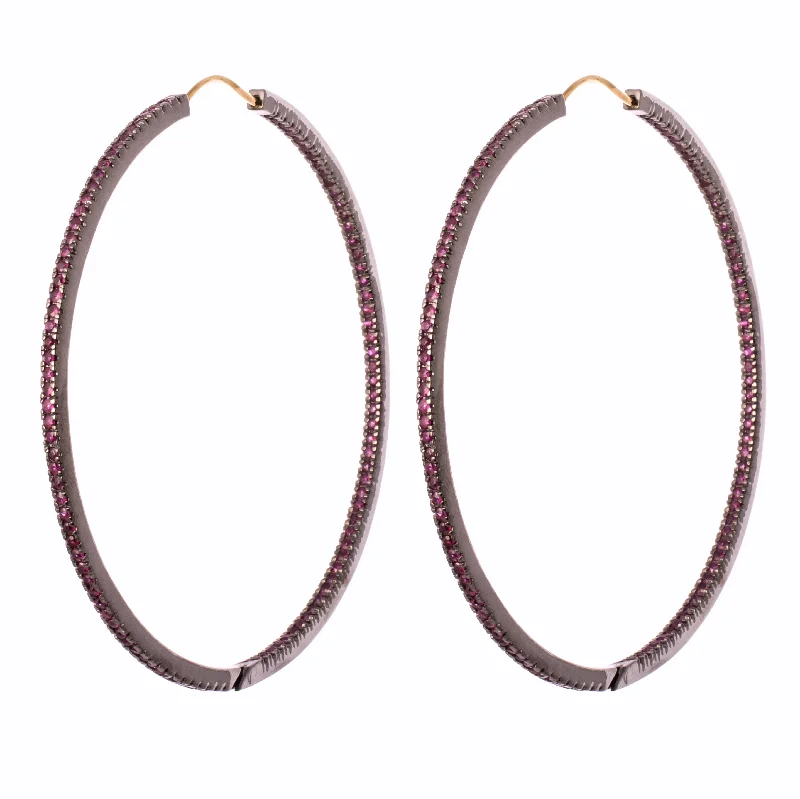 Cute Drop Earrings-Large Ruby Hoops