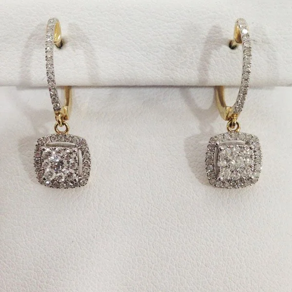 Layered Gold Earrings-14k Yellow Gold Diamond Earrings