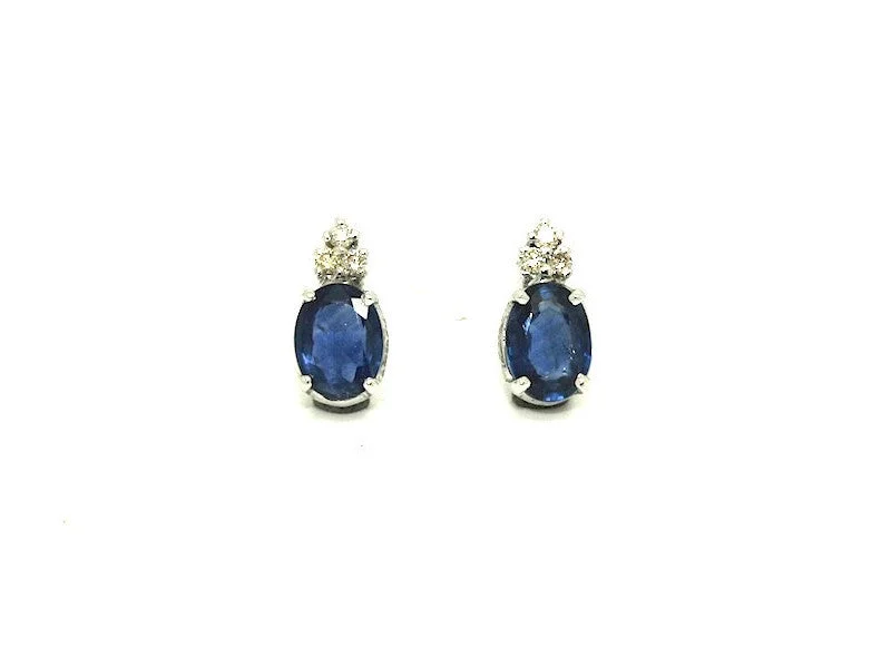 Large Bead Earrings-Blue Sapphire And 6 Diamond Earring Ad No .0878 (6/8mm)