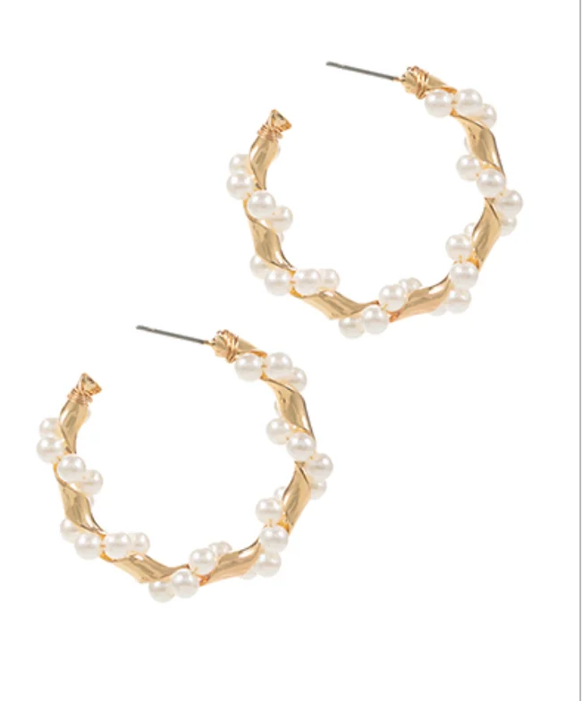 Diamond Drop Earrings-Twisted Pearl Hoop Earrings