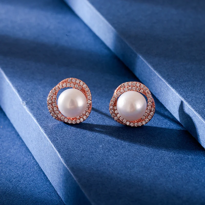 Freshwater Pearl Ear Studs Rose Gold