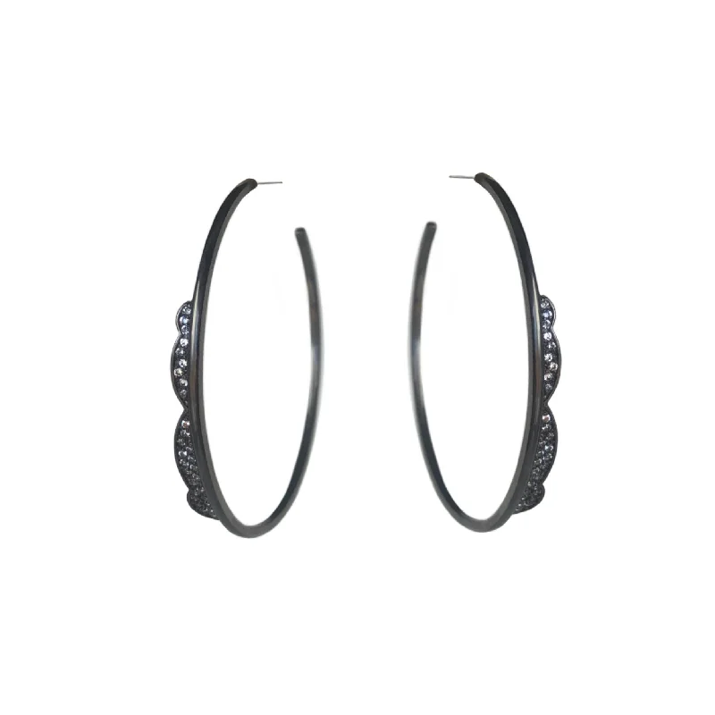 Silver Stud Earrings-Black Lace hoop Earrings