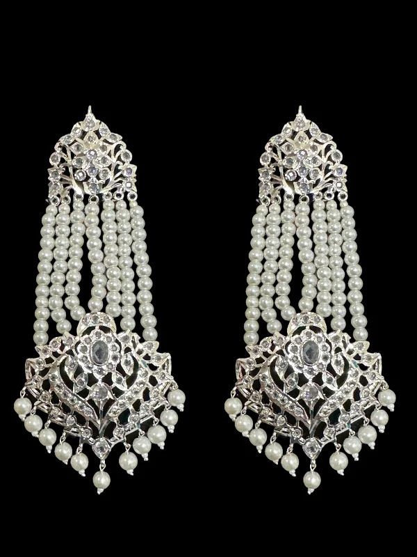 Luxury Wedding Earrings-DER537 Ekta Hyderabadi jhoomar earrings - silver plated   ( READY TO SHIP )