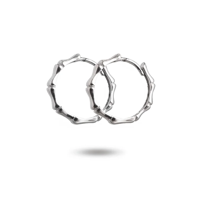 Crystal Stud Earrings-14K White Gold Bamboo Hoop Earrings