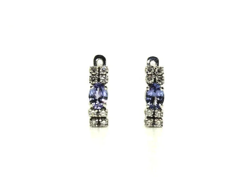 Hoop Earrings for Women-Tanzanite And Diamond Double Row Earring Ad No.0237