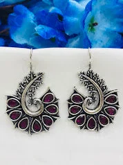 Emerald Earrings for Women-Stunning Purple Color Peacock Design Oxidized Hook Earrings For Women