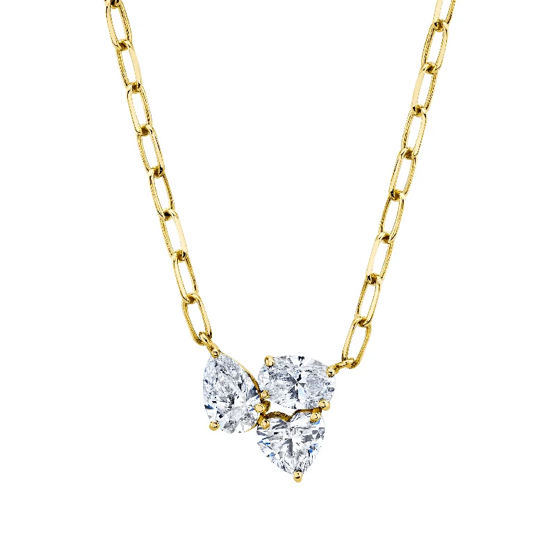 White Diamond Necklace-DIAMOND TRIPLE GEM PENDANT