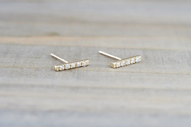 Small Gemstone Earrings-Diamond Bar Studs