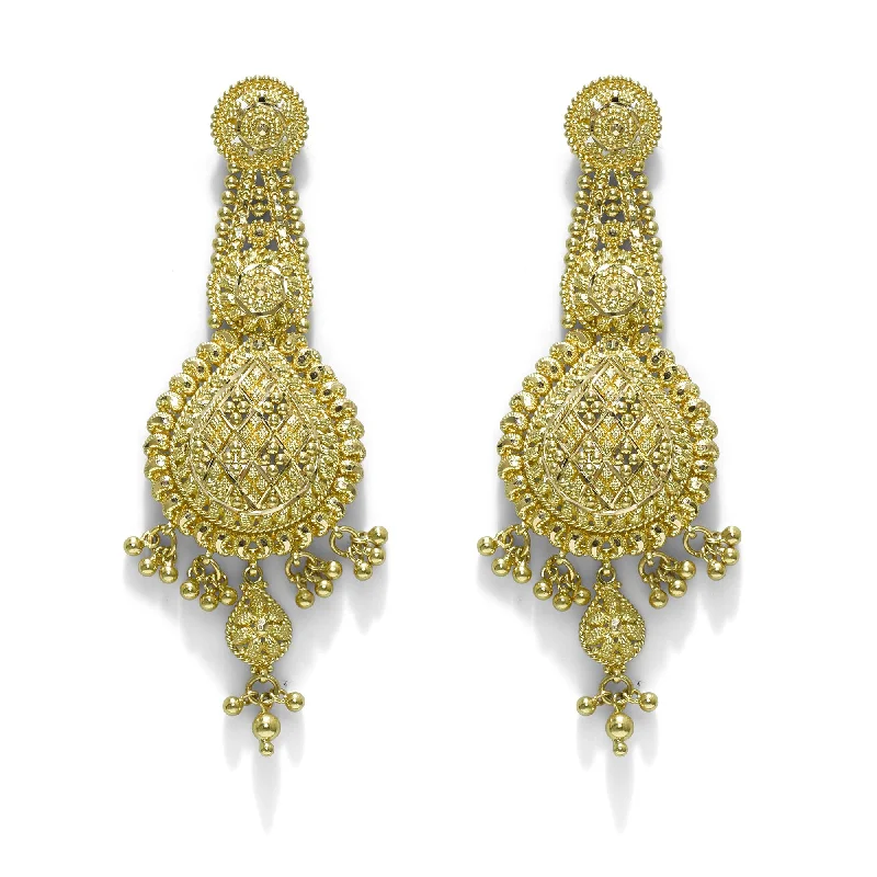 Casual Everyday Earrings-22K Yellow Gold Drop Earrings W/ Filigree & Dangling Gold Balls