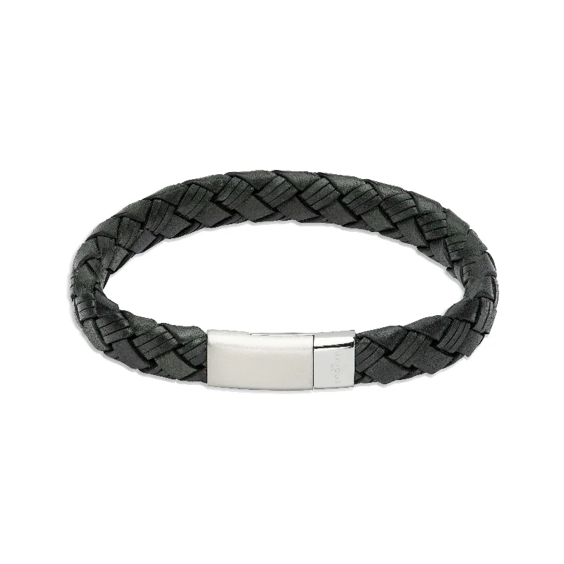 Luxury Silver Bracelet-Unique & Co Woven Leather Bracelet Steel Clasp