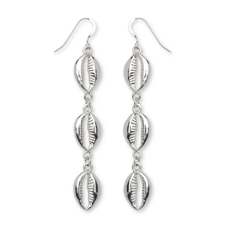 Tassel Earrings for Women-Cowrie Shells .925 Sterling Silver Long Earrings