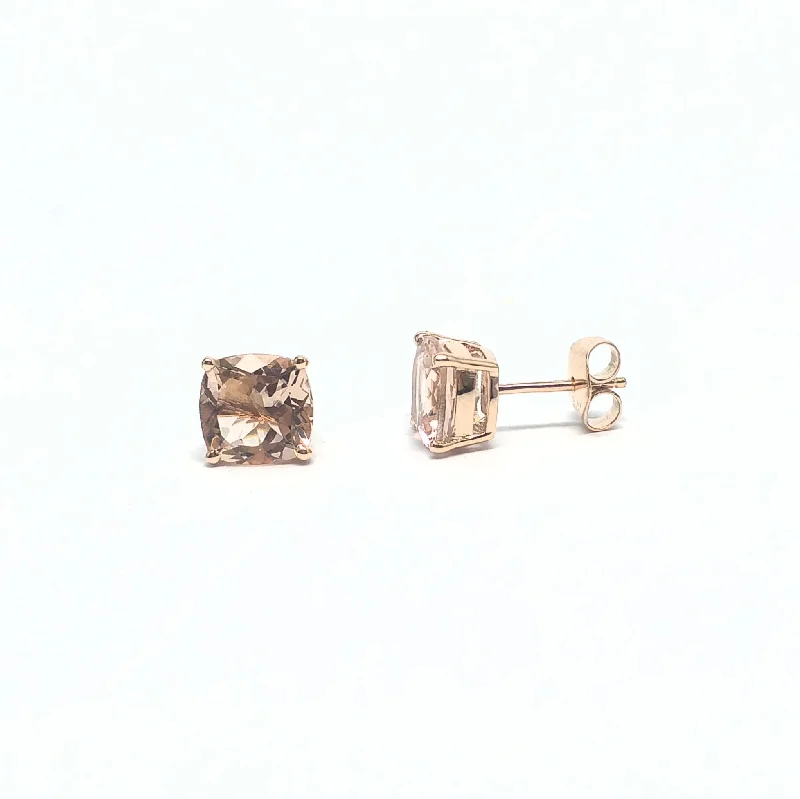 Vintage Pearl Drop Earrings-CUSHION CHECKERBOARD MORGANITE STUDS