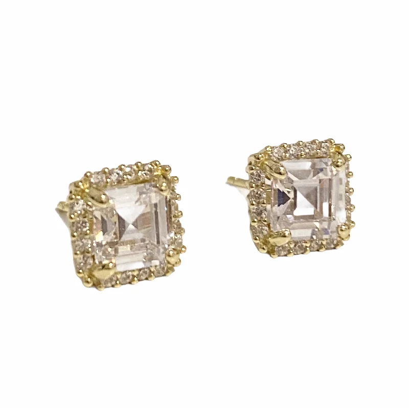 Casual Silver Earrings-Adriene Asscher Cut Studs