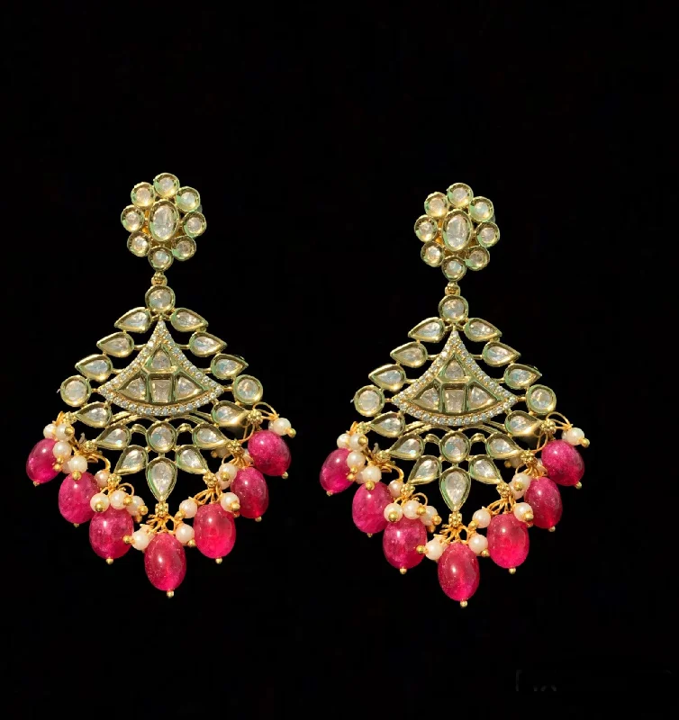 Simple Stud Earrings for Girls-DER220 ruby earrings with polki and pearls ( READY TO SHIP )