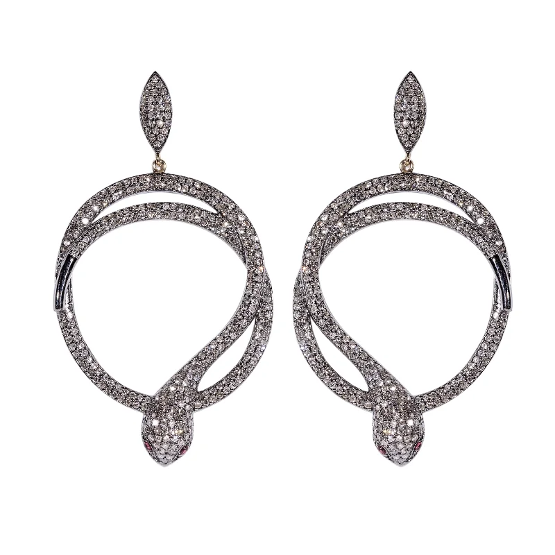 Black Crystal Earrings-Diamond Snake Circle Earrings