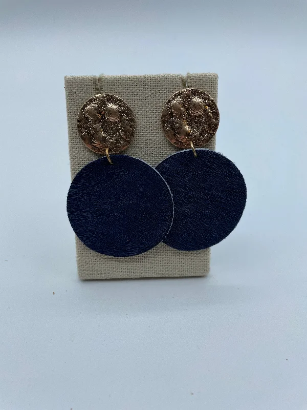 Artistic Drop Earrings-Navy Cowhide Disc Earrings