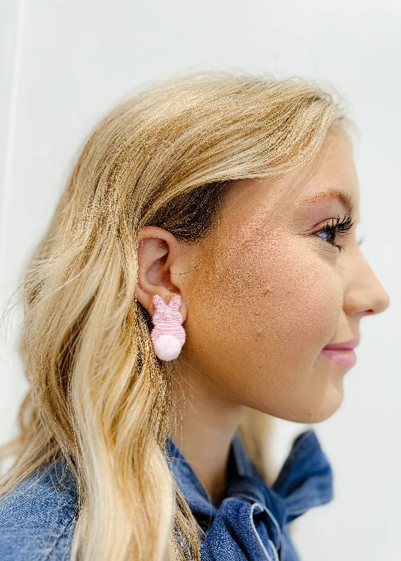 Boho Earrings for Summer-Bunny Pom Pom Earrings