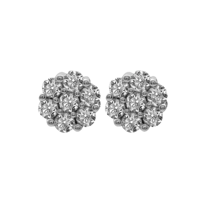 Fancy Earrings for Weddings-0.75 CT Diamond Cluster Studded Earrings Set in 14K White Gold