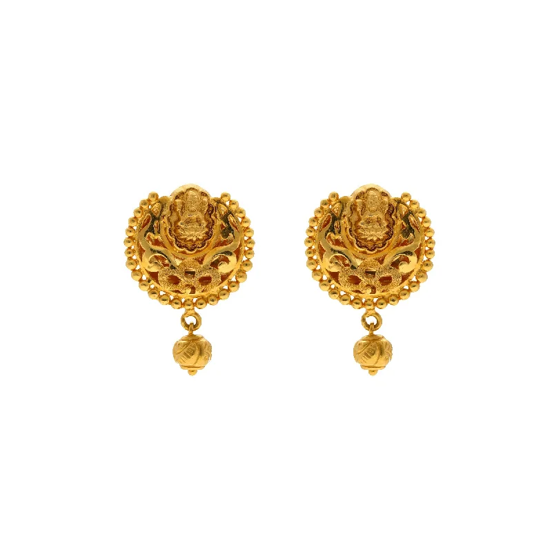 Turquoise Bead Earrings-22K Yellow Gold Temple Stud Earrings