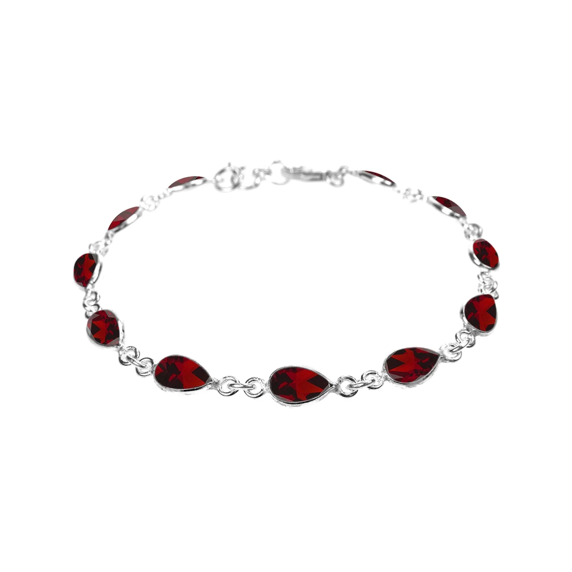 Gemstone Beaded Bracelet-Sterling Silver Garnet Facet Teardrop Bracelet