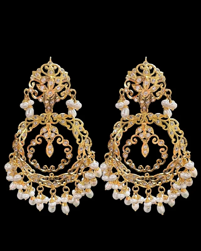 Geometric Dangle Earrings-Gold plated silver chandbali earrings in fresh water pearls ( READY TO SHIP )