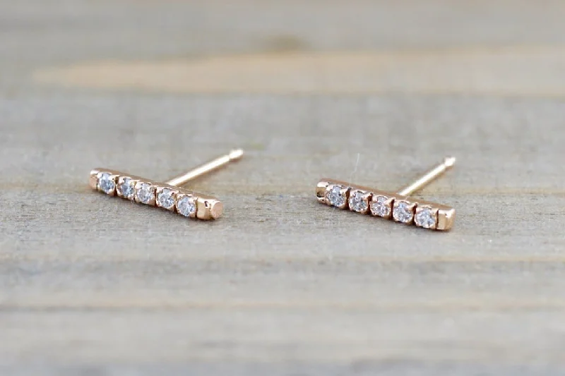 Shiny Drop Earrings-Diamond Bar Studs